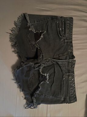 Express Black Distressed Denim Jean Shorts